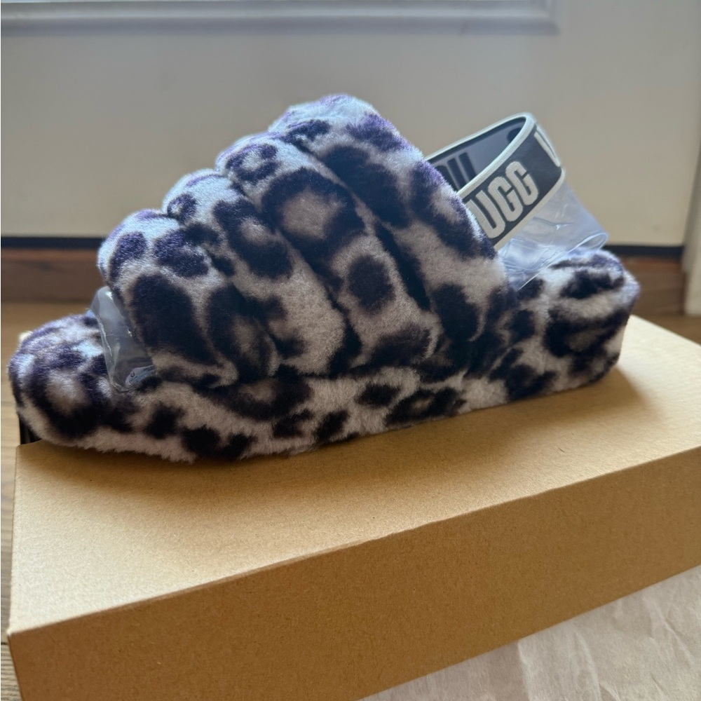 UGG Fluffy Leopard Print Slippers